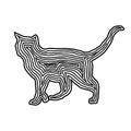 A cat illustration icon in black offset line. Fingerprint style