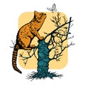 Cat Climbing Tree Chasing Butterfly Vector Royalty Free Stock Photo