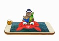 Cat on inflatable crab in phone Royalty Free Stock Photo