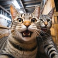 cat laughing while taking selfie photo with his best friend kitty