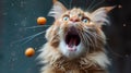 A cat with its mouth open and a ball of food in front, AI Royalty Free Stock Photo