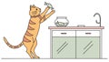 Cat jumping on kitchen counter, playful pet antics, vector design Generative AI Royalty Free Stock Photo