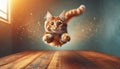 cat jumping mid-air looking at camera Royalty Free Stock Photo