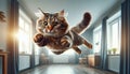 cat jumping mid-air looking at camera Royalty Free Stock Photo