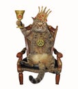 Cat king with a cup on a chair Royalty Free Stock Photo