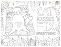 Cat kisses fix everything. Cat coloring page. Coloring quote