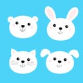 Cat kitten, bear, dog, rabbit hare. Animal head face round icon set. White color. Cute cartoon kawaii funny baby character. Flat Royalty Free Stock Photo