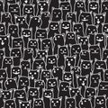 Cat kitten breed doodle Vector Seamless Pattern isolated wallpaper background black