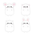 Cat kitten kitty, mouse, bear, rabbit hare icon set. Black contour silhouette. Doodle linear sketch. Kawaii animal. Cute cartoon c