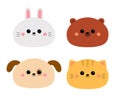 Cat kitten kitty, rabbit bunny hare, bear, dog puppy face icon set. Cute cartoon character. Kawaii animal. Funny baby. Love card. Royalty Free Stock Photo