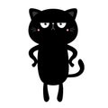 Cat kitten kitty standing. Black silhouette icon. Cute kawaii cartoon sad funny character. Happy Valentines Day. Baby greeting