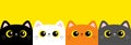 Cat kitten set line. Square head face. Cute cartoon character. Kawaii baby pet animal. Pink ears, nose. Yellow eyes. Notebook