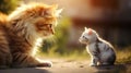 A cat and a kitten sitting on the ground Royalty Free Stock Photo