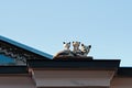 The cat with kittens sculpture on the old house in Kyiv, Ukraine Royalty Free Stock Photo