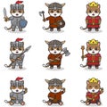 Vector illustrations of Cat characters in various medieval outfits Royalty Free Stock Photo