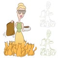 Cat Lady Feeding Food To Her Pets Royalty Free Stock Photo