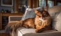A cat is laying on a couch Royalty Free Stock Photo
