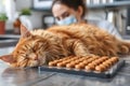 Cat Laying on Table Next to Keyboard Generative AI Royalty Free Stock Photo