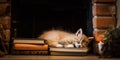 A cat laying on top of a pile of books. Generative AI image.