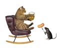 Cat in leather rocking chair drink beer 2 Royalty Free Stock Photo