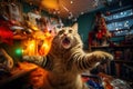 A cat left alone at home wreaks havoc in a room decorated for Christmas Royalty Free Stock Photo