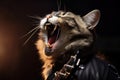 cat like as rock star headbanging in concert to electric guitar riffs Royalty Free Stock Photo