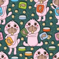 Cat like fish snack seamless pattern