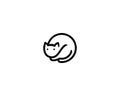 Cat line logotype. Cute fat kitty. Cat icon in negative space. Vector illustration.