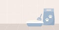 Cat litter package and cat toilet tray with showel in the bathroom, copy space. Vector illustration Royalty Free Stock Photo