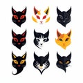 Cat Logos Collection: Dark Yellow And Red Vector Illustrations