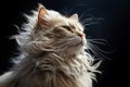 Cat with long fur resisting a strong wind, windy weather
