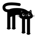 Cat with long legs. Tall kitten. Cartoon baby pet character. Long paws. Cute kawaii black kitty head face. Happy Halloween.