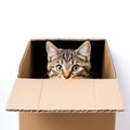 cat looking out of the cardboard box