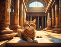 A cat lounging amid ancient artifacts in an empty hall of a national history museum Royalty Free Stock Photo