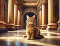 A cat lounging amid ancient artifacts in an empty hall of a national history museum Royalty Free Stock Photo
