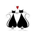 Cat in love, black silhouette for your design