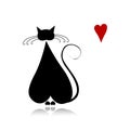 Cat in love, black silhouette for your design