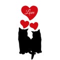 Cat love couple black silhouette, vector illustration