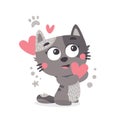 Cat in love vector illustration. Pet, kitten, heart, love, Valentines Day, paw, star