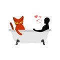 Cat lover in bath. my kitty. Passion feelings among lovers. Joi