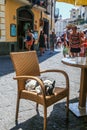 The cat is lying on a chair.Street scene of Via Lorenzo Amalfi Royalty Free Stock Photo