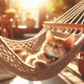 A cat lying in a sun warmed hammock, swinging gently as it baks Royalty Free Stock Photo
