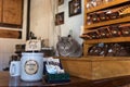 ANTIAGUA, GUATEMALA - NOVEMBER 11, 2017: Cat is Lying on the table in Antigua Shop, Close to Guatemala City. Antigua is Famous for