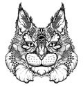 Cat / lynx head tattoo. psychedelic / zentangle style