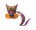 Cat made of onion, eggplant, carrot and olives