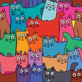 Cat many colorful full page seamless pattern