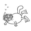 Cat with mask of a diver. Vector illustration.