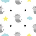 Cat mermaid fish tail, head, hands. Cloud, star shape. Cute cartoon kawaii character. Baby pet collection. Seamless Pattern Wrappi Royalty Free Stock Photo