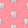 Cat Mermaid seamless pattern. Happy twins. Vector illustration EPS 10