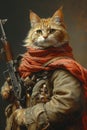 The cat is a military man in a military uniform with a rifle in an artistic retro style. Royalty Free Stock Photo